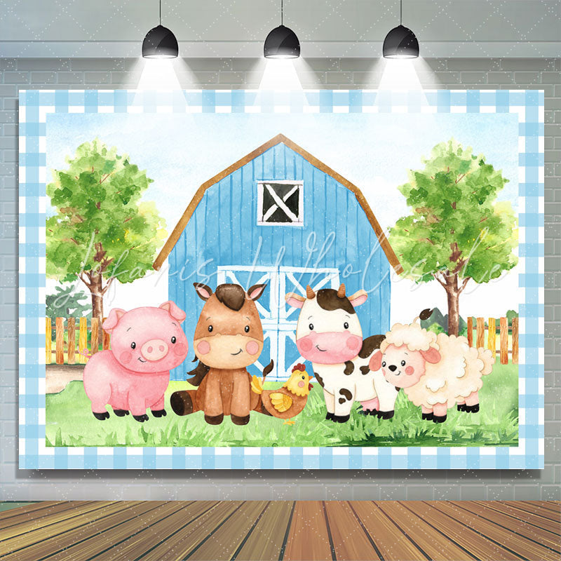 Blue farm cartoon animal photo Backdrop for children
