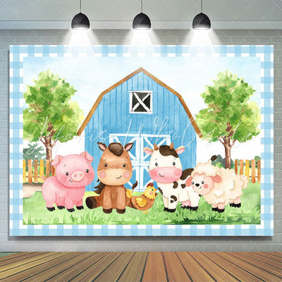 Blue farm cartoon animal photo Backdrop for children