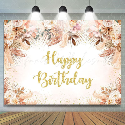 Backdrop Bohemia Floral Glitter Happy Birthday