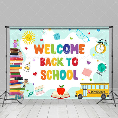 Backdrop Book Bus Apple Welcome Back to School