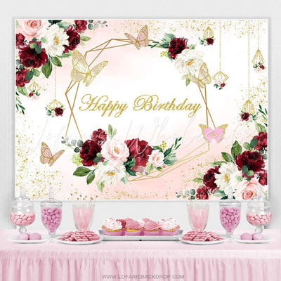 Backdrop Burgundy and Pink Flower Butterfly