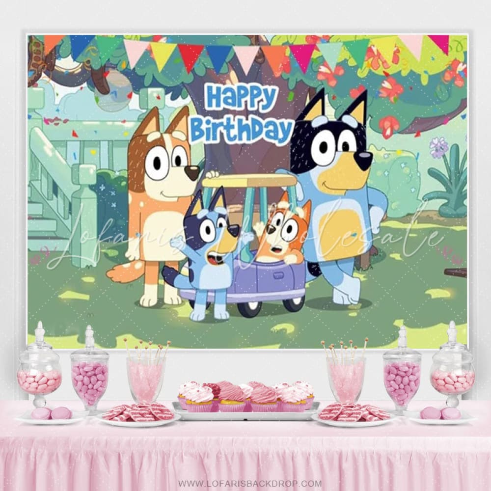 Bluey Family Green Yard Birthday Backdrop (x1u)