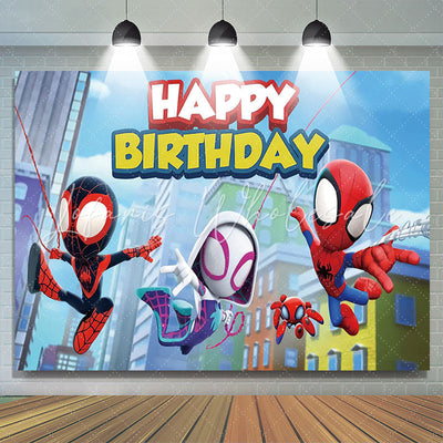 Cartoon Little Spider Hero Happy Kids Birthday Backdrop