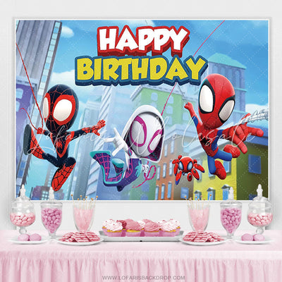 Cartoon Little Spider Hero Happy Kids Birthday Backdrop