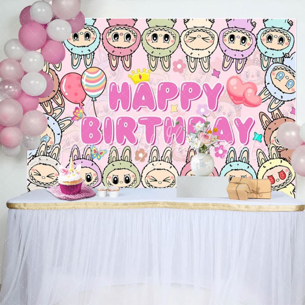 Labubu Monsters Happy Birthday Backdrop (x1u)