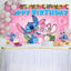 Cartoon Pink Angel Stitch Floral Happy Birthday Backdrop (x1u)