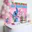 Cartoon Pink Angel Stitch Floral Happy Birthday Backdrop (x1u)