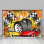 Cartoon Racing Car Black White Flag Birthday Backdrop (x1u)