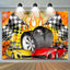 Cartoon Racing Car Black White Flag Birthday Backdrop (x1u)