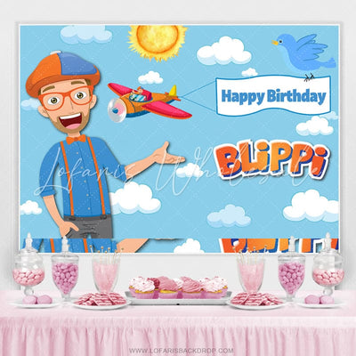 Cartoon Sky Blippi Happy Birthday Backdrop (x1u)