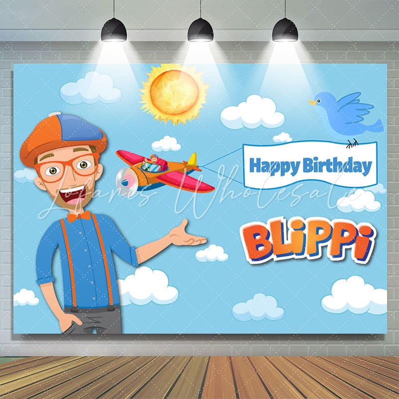 Cartoon Sky Blippi Happy Birthday Backdrop (x1u)