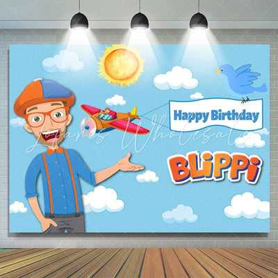 Cartoon Sky Blippi Happy Birthday Backdrop (x1u)