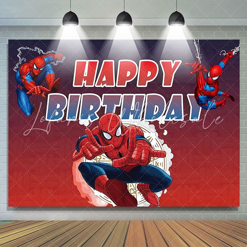 Cartoon Spiderman Happy Birthday Backdrop (x1u)