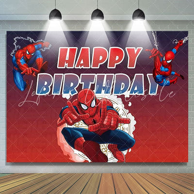 Cartoon Spiderman Happy Birthday Backdrop (x1u)