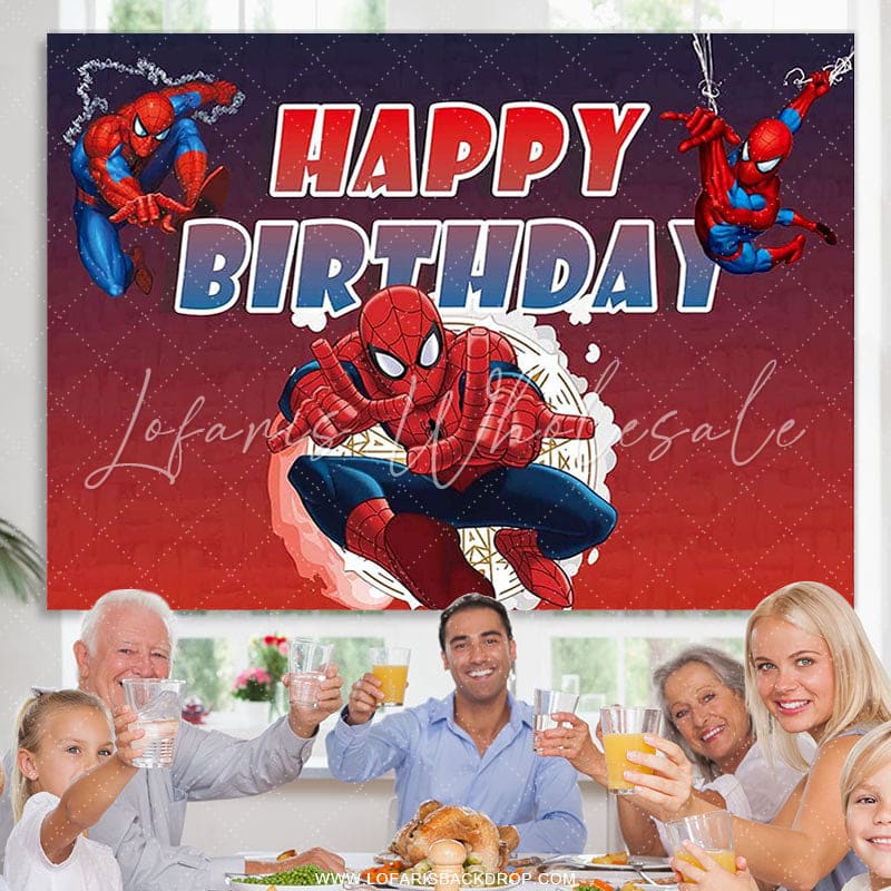 Cartoon Spiderman Happy Birthday Backdrop (x1u)