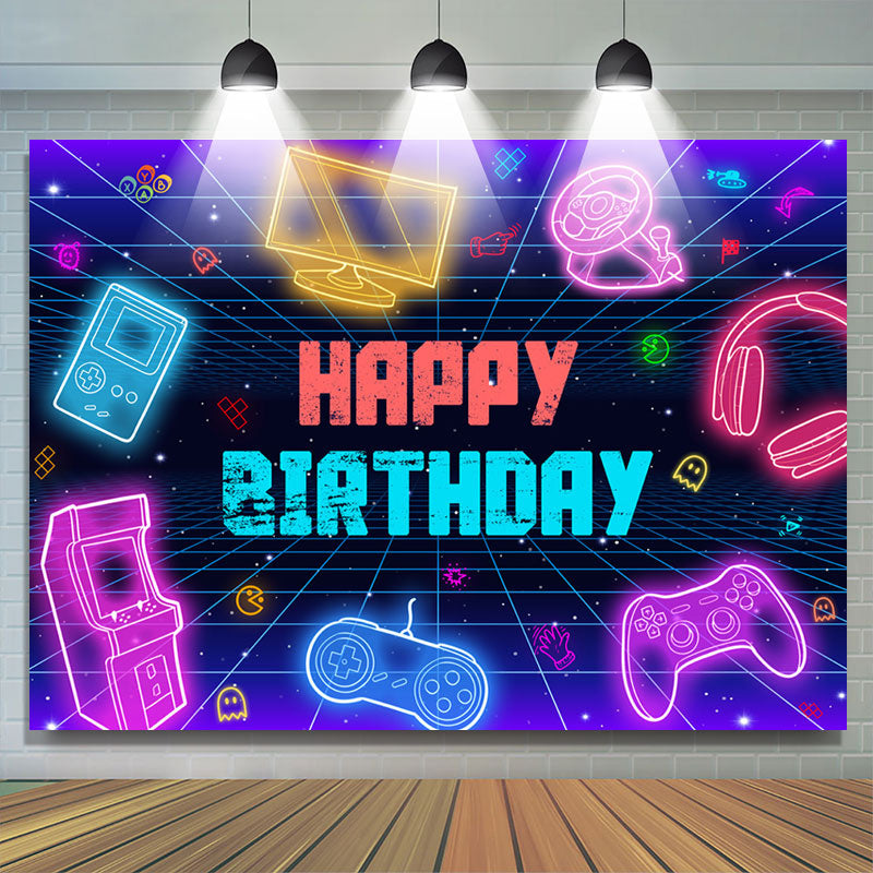 Colorful Scifi Electronics Happy Birthday Backdrop