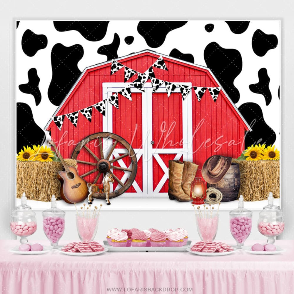 Cowboy Red Farm and Cow Backdrop (x1u)