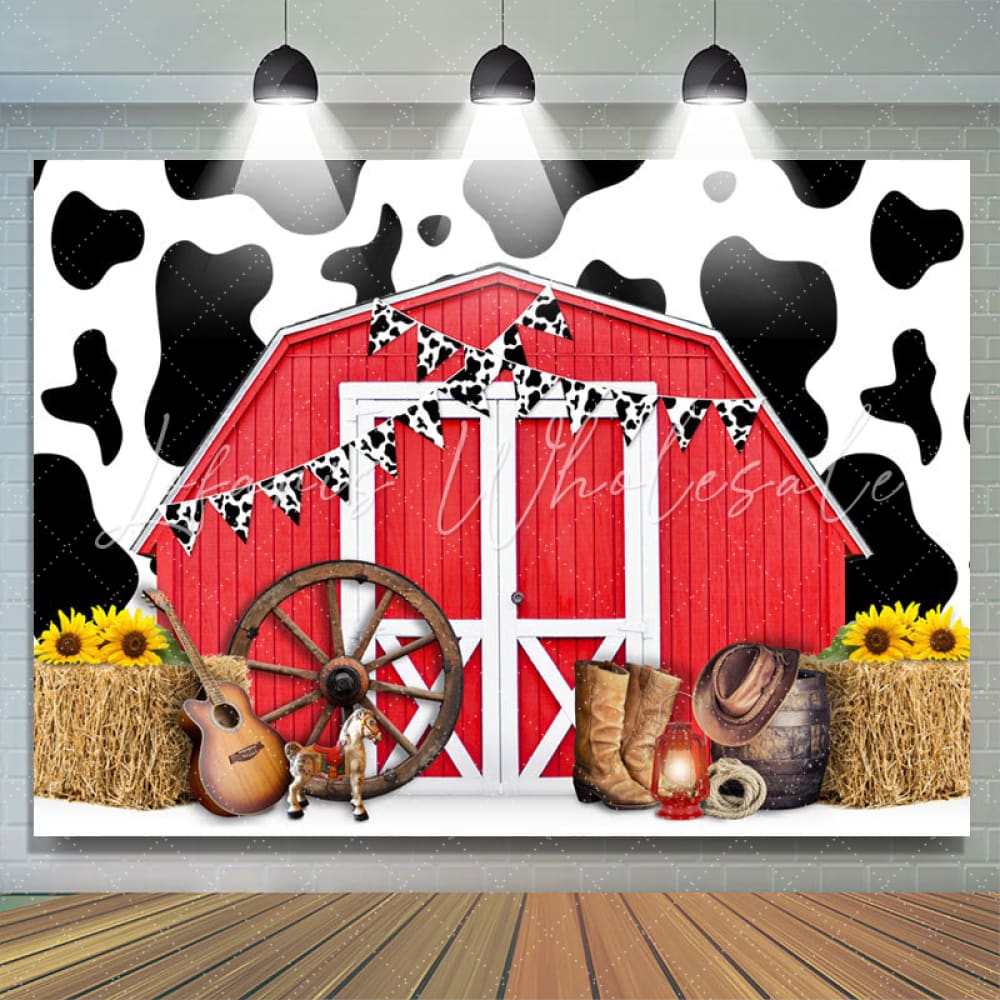 Cowboy Red Farm and Cow Backdrop (x1u)