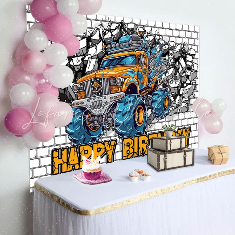 Monster Truck Brick Wall Car Birthday Backdrop (x1u)