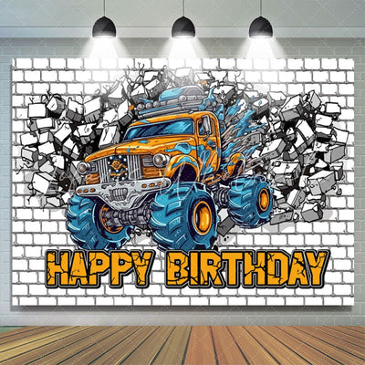 Monster Truck Brick Wall Car Birthday Backdrop (x1u)