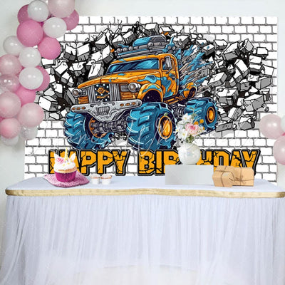 Monster Truck Brick Wall Car Birthday Backdrop (x1u)