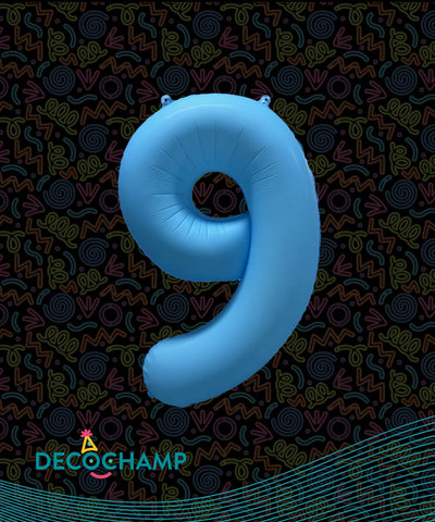 Deco Number #9 Neon Blue Foil Balloon 34"