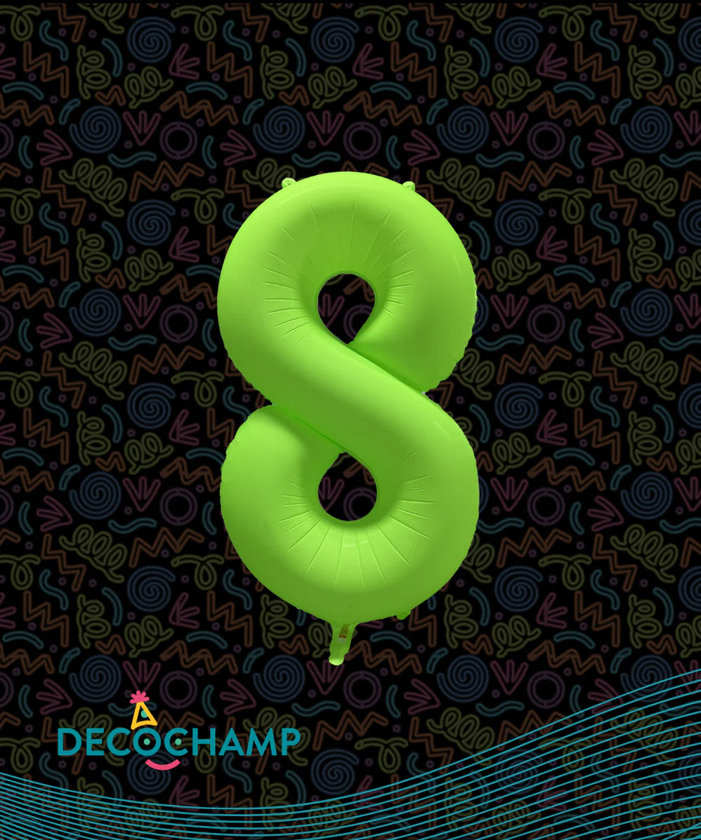Deco Number #8 Neon Green Foil Balloon 34"