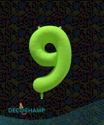 Deco Number #9 Neon Green Foil Balloon 34"
