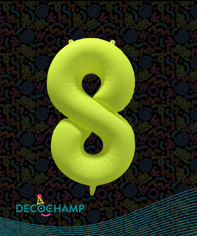Deco Number #8 Neon Yellow Foil Balloon 34"