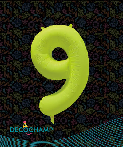 Deco Number #9 Neon Yellow Foil Balloon 34"