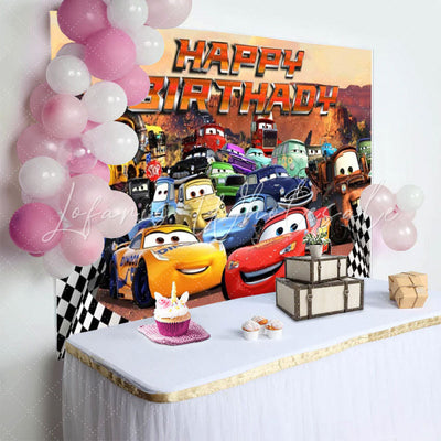 Cars Happy Birthday Flags Backdrop (x1u)