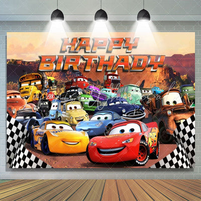Cars Happy Birthday Flags Backdrop (x1u)