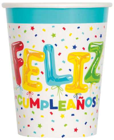 Vasos Feliz Cumpleaños Confetti 9oz (x8u)