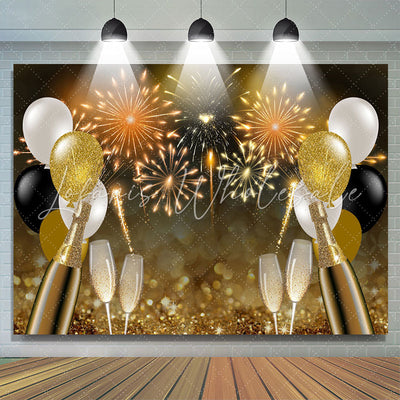 Glitter Golden Balloons And Sparkles Backdrop (x1u)