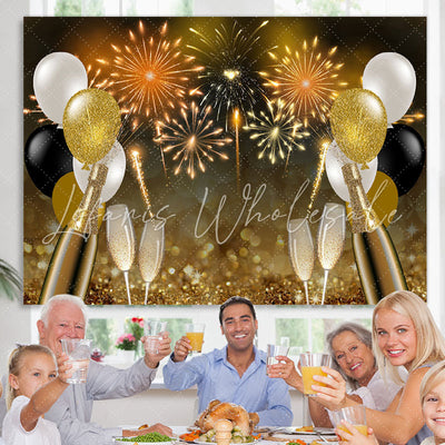 Glitter Golden Balloons And Sparkles Backdrop (x1u)