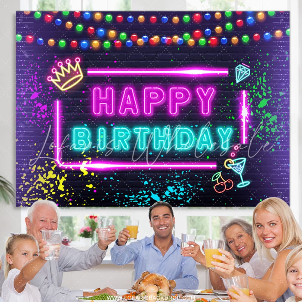 Glitter Neon Graffiti Happy Birthday Backdrop (x1u)