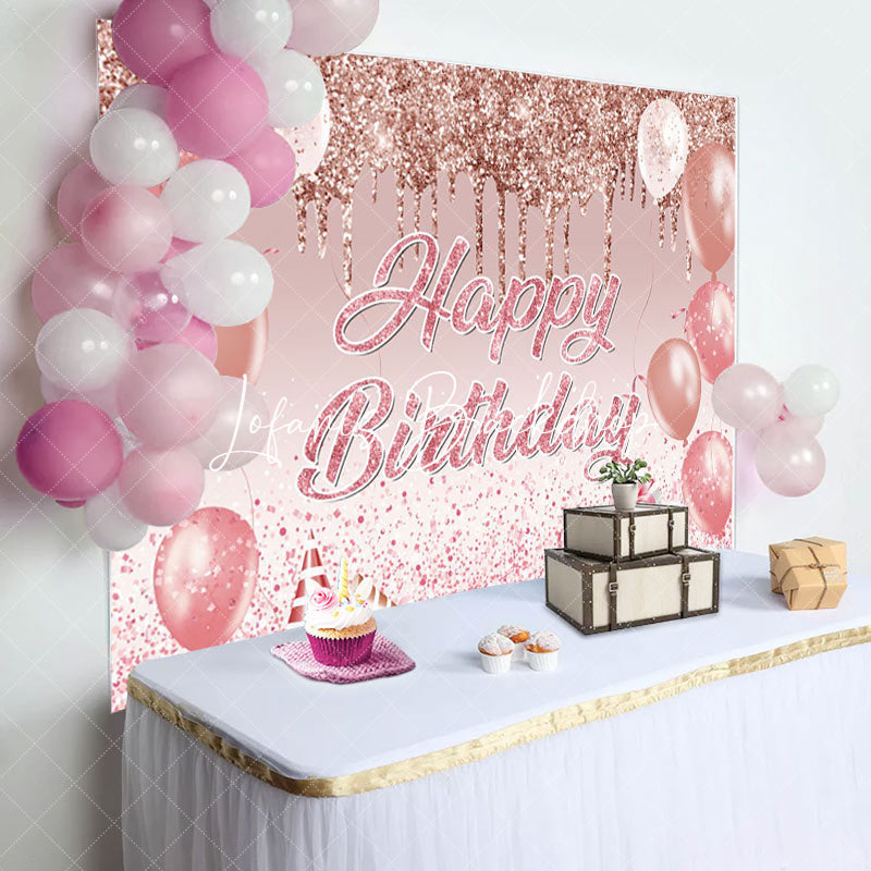 Glitter Pink Balloons Gift Happy Birthday Backdrop (x1u)