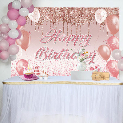 Glitter Pink Balloons Gift Happy Birthday Backdrop (x1u)