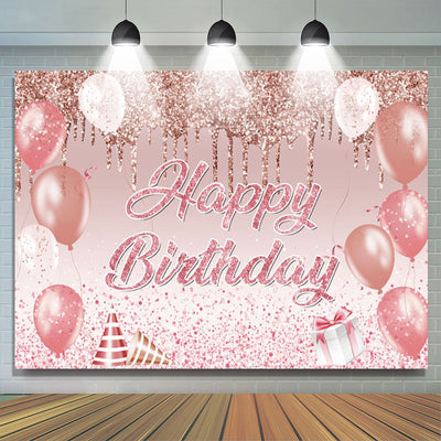 Glitter Pink Balloons Gift Happy Birthday Backdrop (x1u)