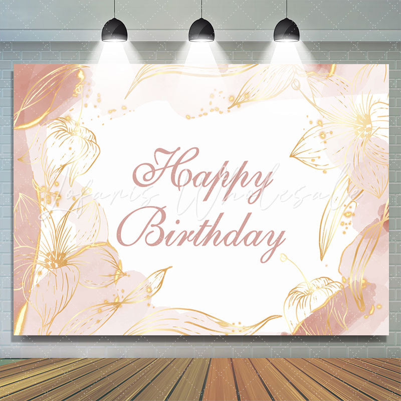 Golden Floral Lines Light Pink Birthday Backdrop (x1u)