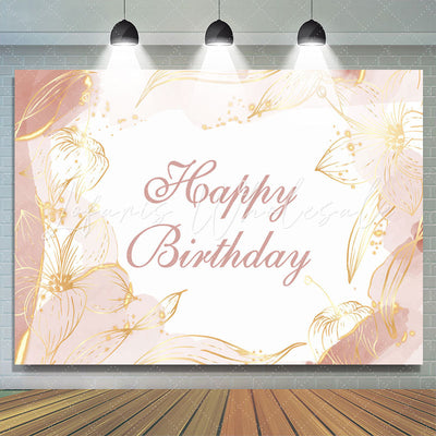 Golden Floral Lines Light Pink Birthday Backdrop (x1u)