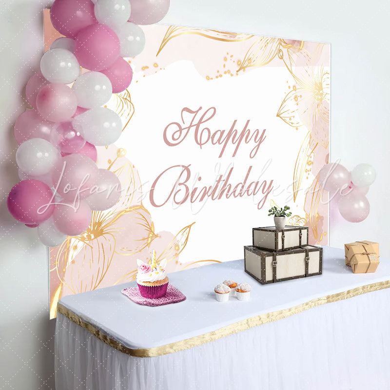 Golden Floral Lines Light Pink Birthday Backdrop (x1u)