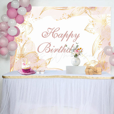 Golden Floral Lines Light Pink Birthday Backdrop (x1u)