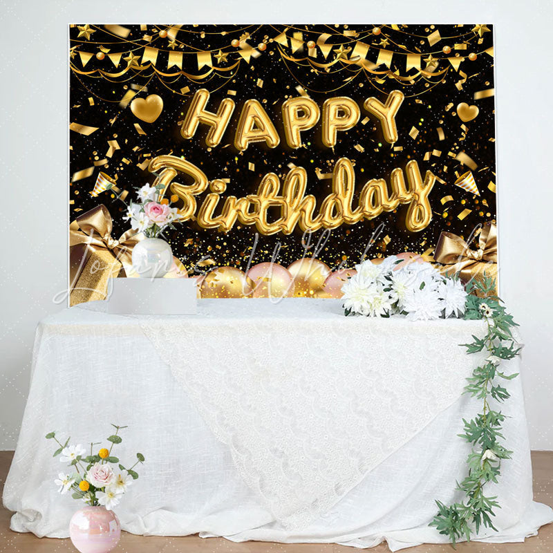 Golden Ribbons Balloons Birthday Backdrop (x1u)