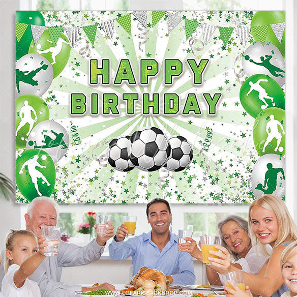 Green Soccer Themed Happy Birthday Party Backdrop (x1u)