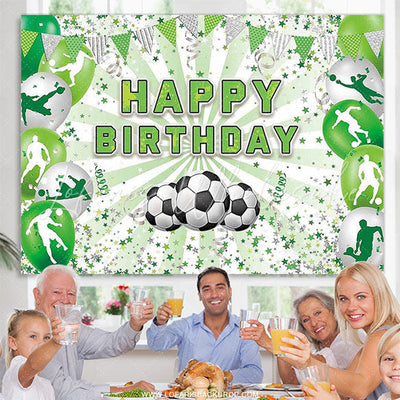 Green Soccer Themed Happy Birthday Party Backdrop (x1u)