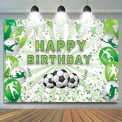 Green Soccer Themed Happy Birthday Party Backdrop (x1u)