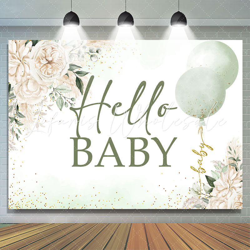 Floral Balloon Hello Baby Shower Backdrop (x1u)