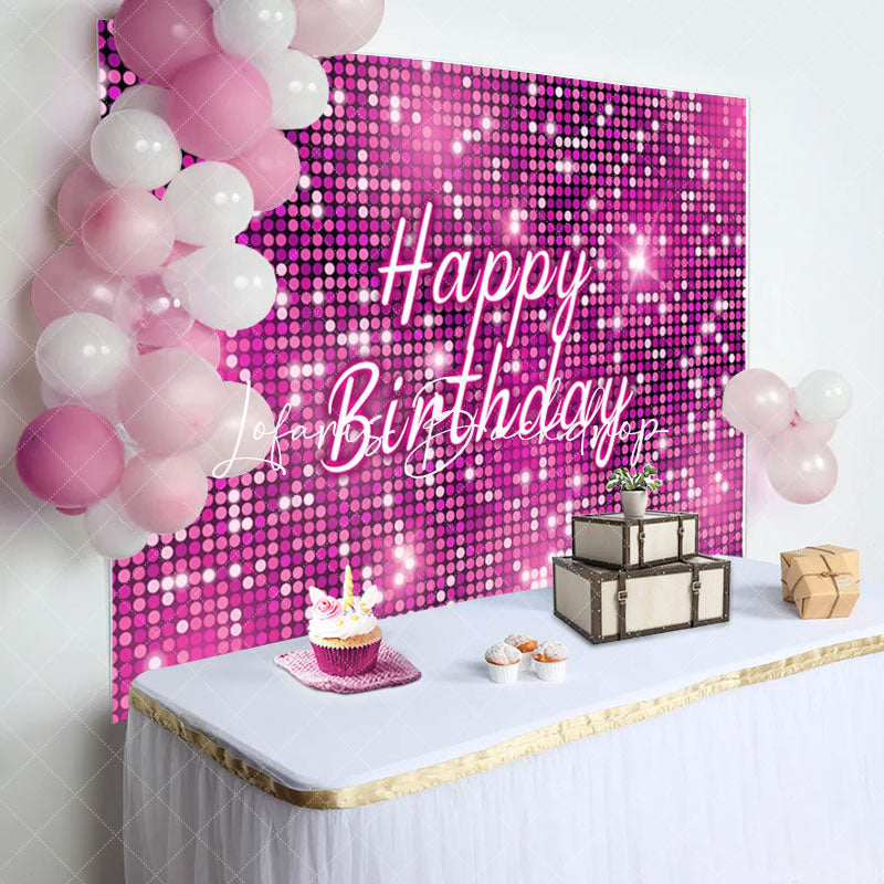 Hot Pink Sequins Sparkle Happy Birthday Backdrop (x1u)