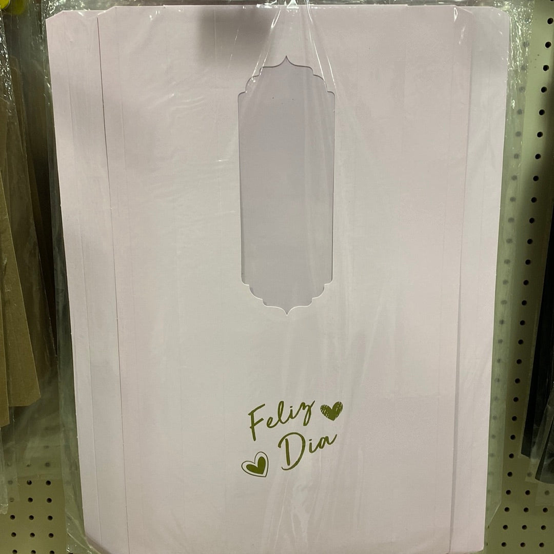 CAJA ROSAS EMPACADA IMPRESA PALO DE ROSA CON DORADO FELIZ DIA ECO AMIGABLE